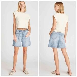 Driftwood Elizabeth Wide Leg Pleated Embroidered Shorts Light Wash Size 27